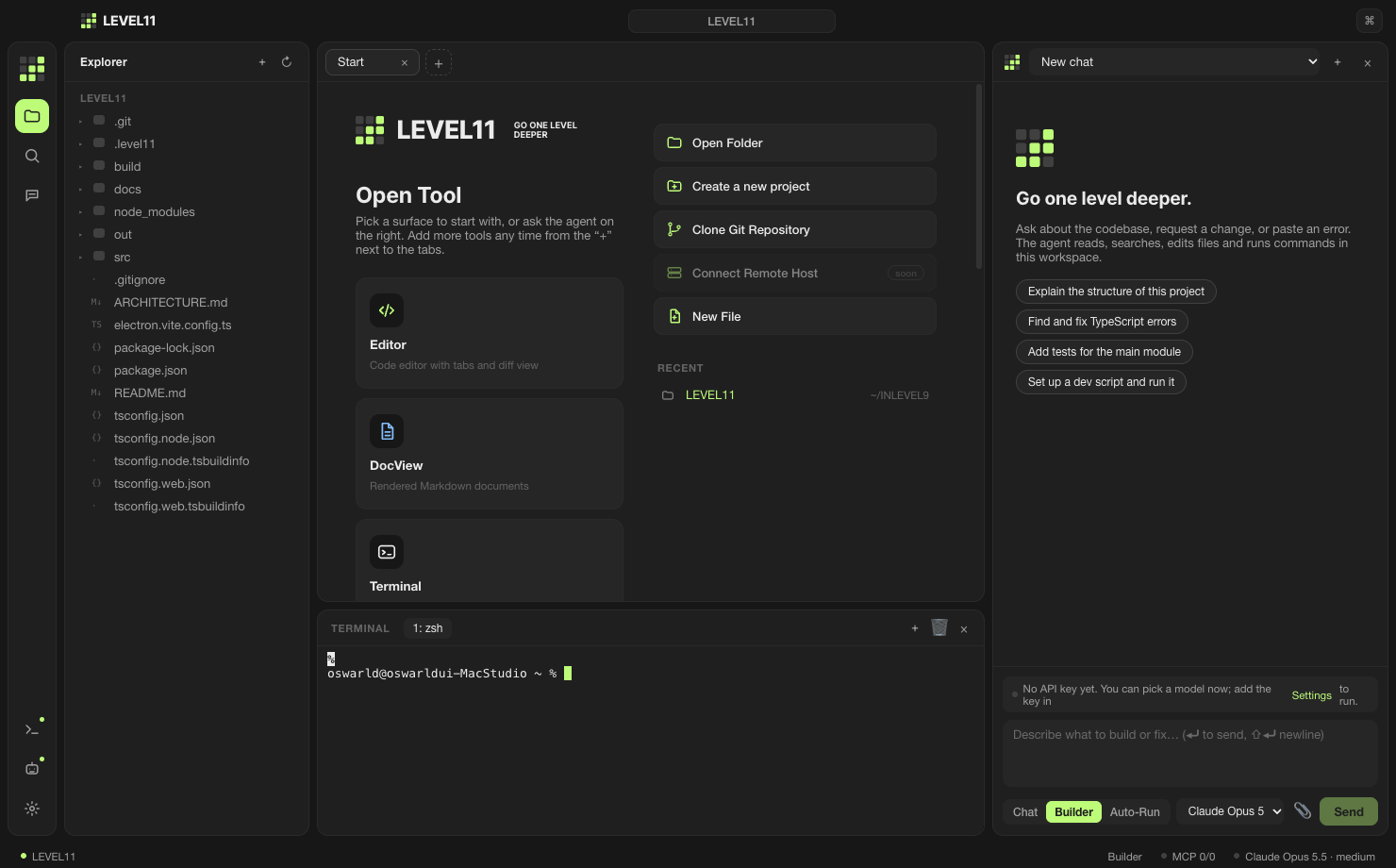 LEVEL11 시작 화면 — Open Tool 선택